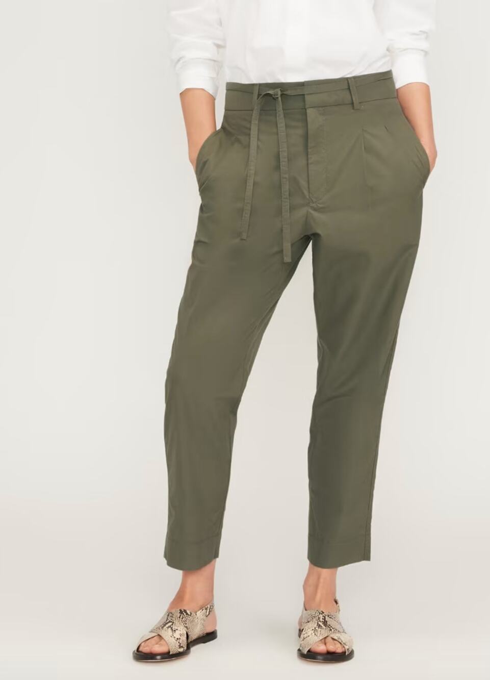 Everlane Poplin High Rise Pleated Cotton Pleated Chino Pants Green Size 2